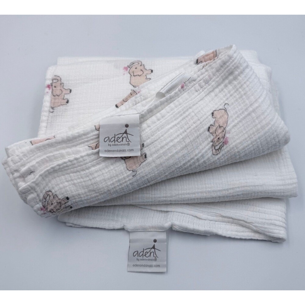 Aden + Anais Muslin Swaddle Blankets Set of 2 - 1 Pink Pig Print & 1 White